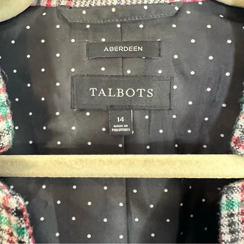 Talbots Shetland Aberdeen Tipped Plaid Wool Blend Blazer | Size 14